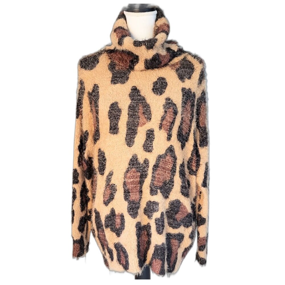 SHOW ME YOUR MUMU Fatima Turtleneck Cheetah Fever Knit Sweater  - Women's S